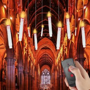 Halloween Decorations Battery Operated White LED Floating Flickering Candles with 3.28FT Fishing Line and Remote Controls, 10 Pack Hanging Flameless Candles for Halloween Christmas Home/Party Decor