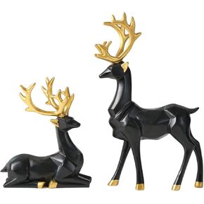 EIUY Nordic Style Origami Elk,Resin Sitting Standing Deer Statues, Creative Craft Reindeer Figurines，Ornaments Living Room TV Cabinet Wine Cabinet Gifts for Home Decoration One Pair (White)