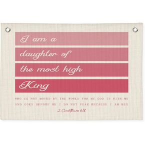 Girl Nursery Decor,I am a Daughter of the King Girl Nursery Canvas Banner, Pink Christian Religious Bible Verse Banner Wall Hanging Banner Flag for Girls Bedroom Playroom