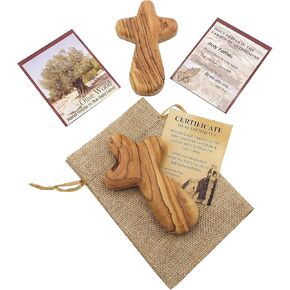 Olive Wood Pocket Cross (2.8 Inch) Set of 10 Pcs, Wood Holding Prayer & Meditation Cross from The City of Truth, Jerusalem