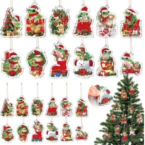 Soaoo 48 Pieces Christmas Sitting Frog Hanging Decorative Christmas Ornament Acrylic Frog Christmas Ornament Frog Christmas Tree Ornaments for Xmas Tree Outdoor Indoor Hanging Party Holiday Decor