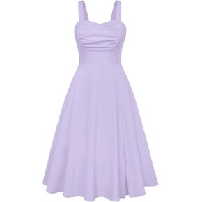 Belle Poque Women's Vintage 1950s Cocktail Dress Sleeveless Spaghetti Strap Ruched Slit A Line Swing Dress with Pockets