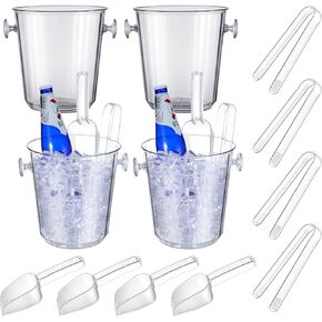 Irenare Acrylic Ice Buckets for Parties 3.5 L Plastic Clear Wine Bucket with Plastic Ice Scoop and Tongs Bottle Drink Cooler Tub Ice Bucket Kits Champagne Wine Beer Beverage(12 Pcs)