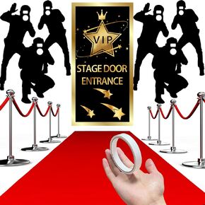 Vip Stage Door Entrance Door Cover Accessory Paparazzi Props Party Accessory and 2.6 x 15 ft Red Carpet Runner Rug 58 Gsm Thickness with Carpet Tape for Glamorous Movie Theme Party Decoration Supplies
