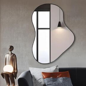 POZINO Large Irregular Mirrors, Black Asymmetrical Wall Mirror, Modern Organic Mirror for Living Room Bathroom Bedroom Entryway Fireplace, 47.25"x21.6"