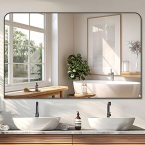 Bathroom Mirror, 24x36 Inch Wall Mirror, Black Metal Framed Mirror Vanity Mirror for Bathroom, Living Room, Bedroom, Entryway