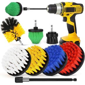 Drill Brush Attachment Set, 7Pcs 1/4in Power Scrubber Brush + Extend Long Attachment,Multi-Purpose Brush Drill Attachment, Power Cleaning Scrub Brush for Bathroom, Tub, Tile, Corner