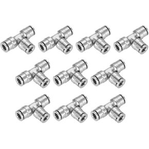 uxcell 6mm OD Tee Push to Connect Tube Fittings Nickle-Plated Brass Quick Connect 3 Way Union Tee Air Line Fittings, Silver 10Pcs