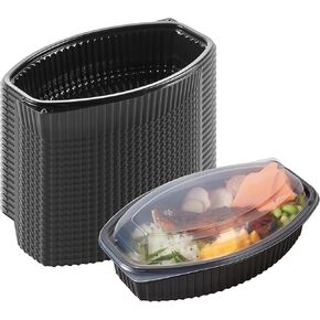Restaurantware-RW Base 32 Ounce Meal Prep Containers, 50 Microwavable To Go Containers With Lids - Disposable, Freezable, Black Plastic Oval Food Containers, Pack Hot And Cold Food, For Takeaway