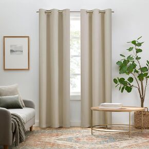 Eclipse Pembroke 100% Blackout, Faux Linen Grommet Window Curtains, 95 in Long x 42 in Wide, Thermal Insulated and Noise Reducing Curtains for Living Room, Bedroom, 2 Curtain Panels, White