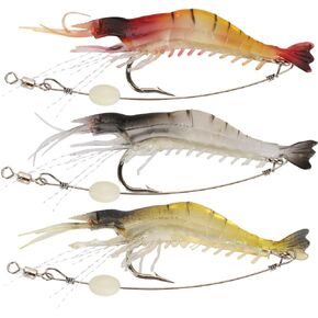 Goture Soft Shrimp Lures Fishing Saltwater Luminous Shrimp Bait Set Fishing Lures with Sharp Hooks for Freshwater Saltwater Trout Bass Salmon Crappie Walleye Pike Perch