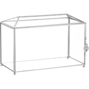 uxcell Glass Card Box Wedding Card Box with Lock for Wedding Reception, 12.59x5.9x8.85 Inches Envelope Card Holder for Reception, Graduation, Silver