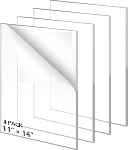 JINMURY 4 عبوات من صفائح الأكريليك الشفافة مقاس 11 بوصة × 14 بوصة بسمك 1/8 بوصة (3 مم) صفائح بلاستيكية شفافة من الأكريليك المصبوب للعلامة والنقش والقطع بالليزر والحرف اليدوية ومشاريع العرض بنفسك in Kuwait