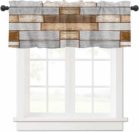 Farmhouse Grey Brown Valances for Windows, Rustic Kitchen Curtains Window Treatment Country Decor, Vintage Wooden Rod Pocket Short Window Valances for Living Room/Bedroom, 54" x 18" in Saudi Arabia