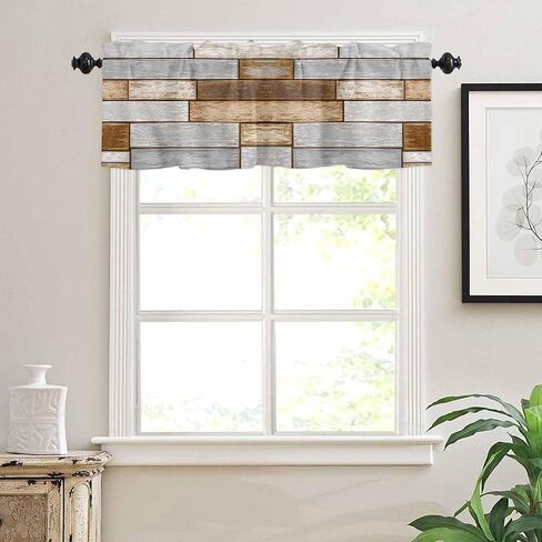 Farmhouse Grey Brown Valances for Windows, Rustic Kitchen Curtains Window Treatment Country Decor, Vintage Wooden Rod Pocket Short Window Valances for Living Room/Bedroom, 54" x 18" in Saudi Arabia