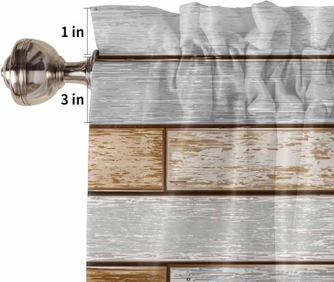 Farmhouse Grey Brown Valances for Windows, Rustic Kitchen Curtains Window Treatment Country Decor, Vintage Wooden Rod Pocket Short Window Valances for Living Room/Bedroom, 54" x 18" in Saudi Arabia