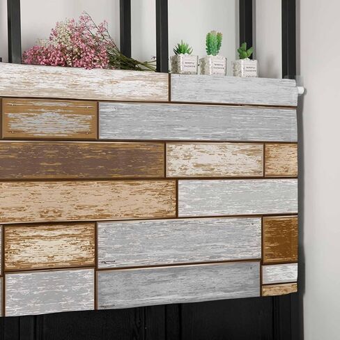 Farmhouse Grey Brown Valances for Windows, Rustic Kitchen Curtains Window Treatment Country Decor, Vintage Wooden Rod Pocket Short Window Valances for Living Room/Bedroom, 54" x 18" in Saudi Arabia