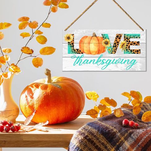 Happy Thanksgiving Wood Sign Decor, Fall Pumpkin Wall Decor for Home Porch Patio Farmhouse Kitchen Living Room Autumn Front Door Decorations Turkey Office Hanging Sign Decor in Saudi Arabia