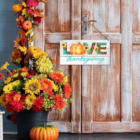 Happy Thanksgiving Wood Sign Decor, Fall Pumpkin Wall Decor for Home Porch Patio Farmhouse Kitchen Living Room Autumn Front Door Decorations Turkey Office Hanging Sign Decor in Saudi Arabia