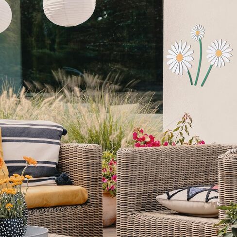 Threehoney 3 Pieces Metal Daisy Wall Decor Flowers Wall Art Signs Inspirational Metal Daisy Wall Decor for Home Nursery Bedroom Living Room Bathroom Decorations Porch Patio Housewarming Gifts in Saudi Arabia