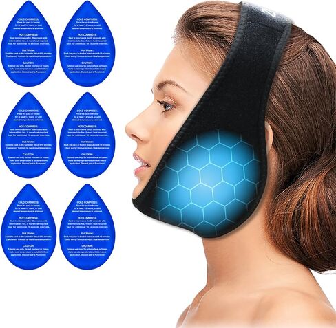 ZNÖCUETÖD حزمة ثلج لأسنان الحكمة، حزمة ثلج للوجه لإزالة آلام الأسنان، TMJ، حزمة ثلج الفك لجراحة الفم للوجه، زراعة الأسنان مع 6 عبوات جل باردة ساخنة قابلة لإعادة الاستخدام in Saudi Arabia