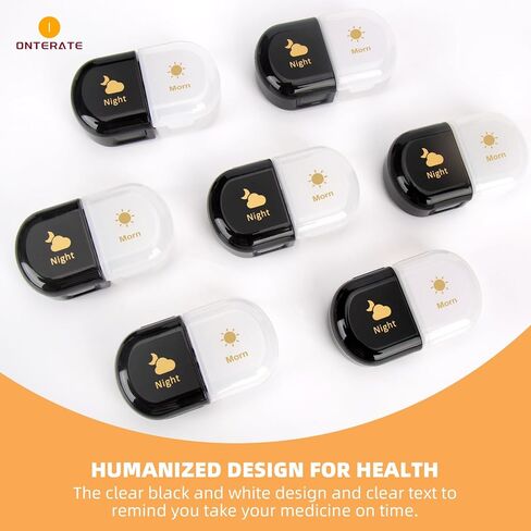 Weekly Pill Organizer, AM PM Pill Organizer 7 Days 2 Times a Day, 14 Days Detachable Pill Case, Moisture Proof Large Travel Pill Box for Vitamins Fish Oils (Black + White) in Saudi Arabia