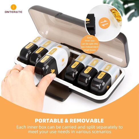 Weekly Pill Organizer, AM PM Pill Organizer 7 Days 2 Times a Day, 14 Days Detachable Pill Case, Moisture Proof Large Travel Pill Box for Vitamins Fish Oils (Black + White) in Saudi Arabia