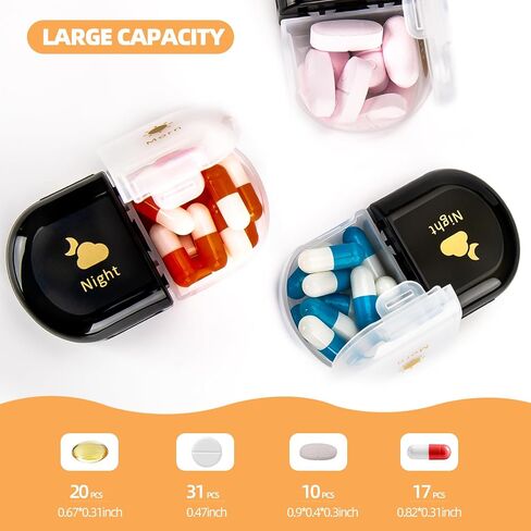Weekly Pill Organizer, AM PM Pill Organizer 7 Days 2 Times a Day, 14 Days Detachable Pill Case, Moisture Proof Large Travel Pill Box for Vitamins Fish Oils (Black + White) in Saudi Arabia