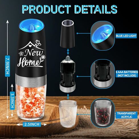 House Warming Gifts New Home, Housewarming Gifts for New House, Best Housewarming Gifts 2024, Automatic Gravity Electric Salt and Pepper Grinder Set of 2, Battery Operated with LED Light in Saudi Arabia