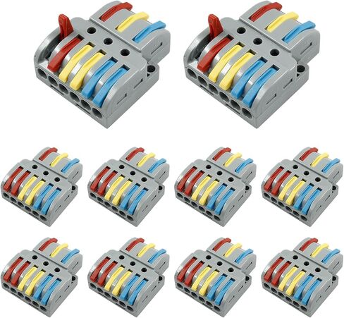 10 Pcs Lever Wire Connectors, Universal Electrical Connectors Wire Terminals Block, Compact Wire Splice Connectors for Quick Connect (3 in 6 Out) in Saudi Arabia