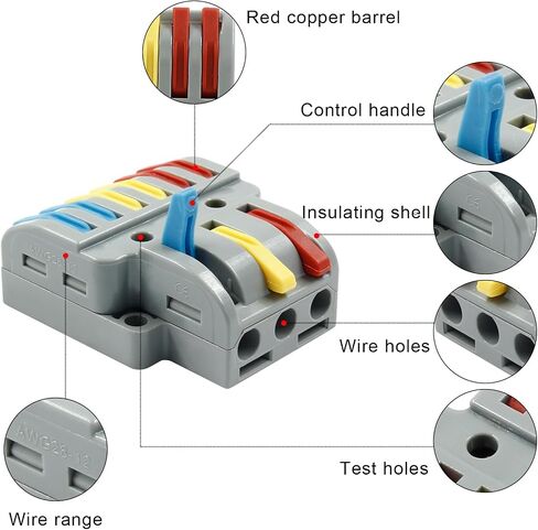 10 Pcs Lever Wire Connectors, Universal Electrical Connectors Wire Terminals Block, Compact Wire Splice Connectors for Quick Connect (3 in 6 Out) in Saudi Arabia