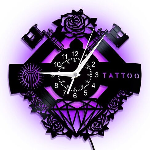 Tattoo Studio Sign Vinyl Record Wall Clock, Tattoo Artist Hipster Men Gift Tattoo, 12 inches Silent Wall Clock Watch for Tattoo Shop Decor in Saudi Arabia
