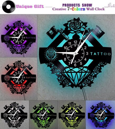 Tattoo Studio Sign Vinyl Record Wall Clock, Tattoo Artist Hipster Men Gift Tattoo, 12 inches Silent Wall Clock Watch for Tattoo Shop Decor in Saudi Arabia