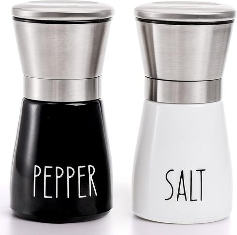 مجموعة مطاحن ملح وفلفل من تيبيري مكونة من قطعتين من الفولاذ المقاوم للصدأ مع مطحنة سيراميك قابلة للتعديل، 3/4 كوب مطحنة سيراميك للتوابل لطاولة المطبخ (BK/أبيض) in Kuwait