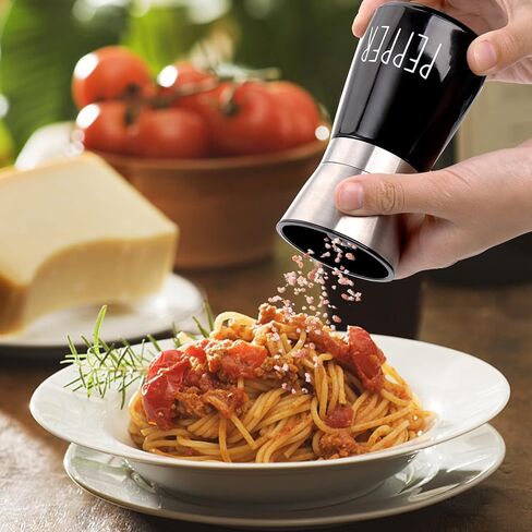 مجموعة مطاحن ملح وفلفل من تيبيري مكونة من قطعتين من الفولاذ المقاوم للصدأ مع مطحنة سيراميك قابلة للتعديل، 3/4 كوب مطحنة سيراميك للتوابل لطاولة المطبخ (BK/أبيض) in Kuwait