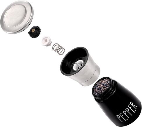 مجموعة مطاحن ملح وفلفل من تيبيري مكونة من قطعتين من الفولاذ المقاوم للصدأ مع مطحنة سيراميك قابلة للتعديل، 3/4 كوب مطحنة سيراميك للتوابل لطاولة المطبخ (BK/أبيض) in Kuwait