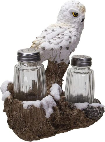 Pacific Giftware Snowy Owl Perching On Tree Branch Spiritual Realistic Decorative Glass Salt and Pepper Shakers Set with Resin Holder in Saudi Arabia