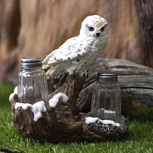 Pacific Giftware Snowy Owl Perching On Tree Branch Spiritual Realistic Decorative Glass Salt and Pepper Shakers Set with Resin Holder in Saudi Arabia