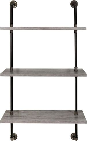 24/7 Shop at Home Citadel Industrial Metal 3 Tiers Decorative Wall-Mounted Shelf for Bathroom, Kitchen, Living Room, Bedroom, Home Office, Laundry Room, Entryway, Vintage Gray Oak in Saudi Arabia