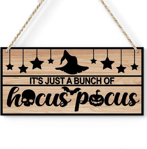 Horror Halloween Welcome Sign for Front Door, Magic Witch Halloween Party Decorations for All Seasons Scary Porch Decor, Wooden Hanging Gifts for Farmhouse Home Bathroom Kitchen Wall Art -A22 in Saudi Arabia