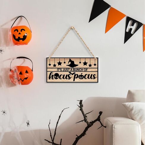 Horror Halloween Welcome Sign for Front Door, Magic Witch Halloween Party Decorations for All Seasons Scary Porch Decor, Wooden Hanging Gifts for Farmhouse Home Bathroom Kitchen Wall Art -A22 in Saudi Arabia