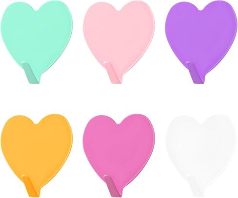 6 Pack Heart Shaped Adhesive Hooks Decorative Hanging Wall Hook Stainless Steel Sticky Hangers Cute Heavy Duty Hooks Without Nails for Keys Towel Home Kitchen Bathroom Office Classroom in Saudi Arabia