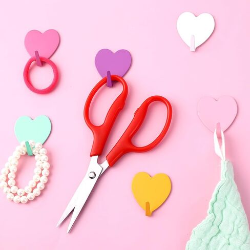 6 Pack Heart Shaped Adhesive Hooks Decorative Hanging Wall Hook Stainless Steel Sticky Hangers Cute Heavy Duty Hooks Without Nails for Keys Towel Home Kitchen Bathroom Office Classroom in Saudi Arabia