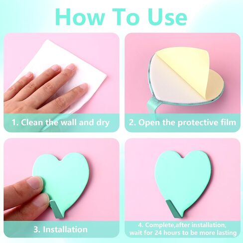 6 Pack Heart Shaped Adhesive Hooks Decorative Hanging Wall Hook Stainless Steel Sticky Hangers Cute Heavy Duty Hooks Without Nails for Keys Towel Home Kitchen Bathroom Office Classroom in Saudi Arabia
