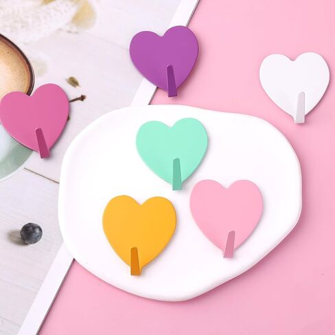 6 Pack Heart Shaped Adhesive Hooks Decorative Hanging Wall Hook Stainless Steel Sticky Hangers Cute Heavy Duty Hooks Without Nails for Keys Towel Home Kitchen Bathroom Office Classroom in Saudi Arabia