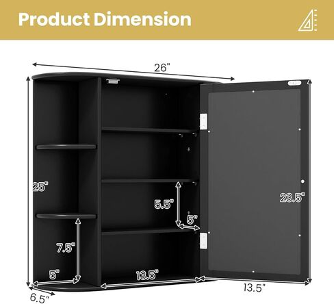 Tangkula Bathroom Medicine Cabinet with Mirror, Wall Mounted Bathroom Storage Cabinet w/Mirror Door & 6 Open Shelves, Adjustable Shelves, Mirrored Bathroom Wall Cabinet (White) in Saudi Arabia