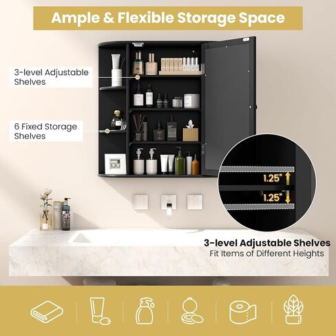 Tangkula Bathroom Medicine Cabinet with Mirror, Wall Mounted Bathroom Storage Cabinet w/Mirror Door & 6 Open Shelves, Adjustable Shelves, Mirrored Bathroom Wall Cabinet (White) in Saudi Arabia