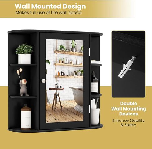 Tangkula Bathroom Medicine Cabinet with Mirror, Wall Mounted Bathroom Storage Cabinet w/Mirror Door & 6 Open Shelves, Adjustable Shelves, Mirrored Bathroom Wall Cabinet (White) in Saudi Arabia