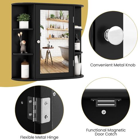 Tangkula Bathroom Medicine Cabinet with Mirror, Wall Mounted Bathroom Storage Cabinet w/Mirror Door & 6 Open Shelves, Adjustable Shelves, Mirrored Bathroom Wall Cabinet (White) in Saudi Arabia