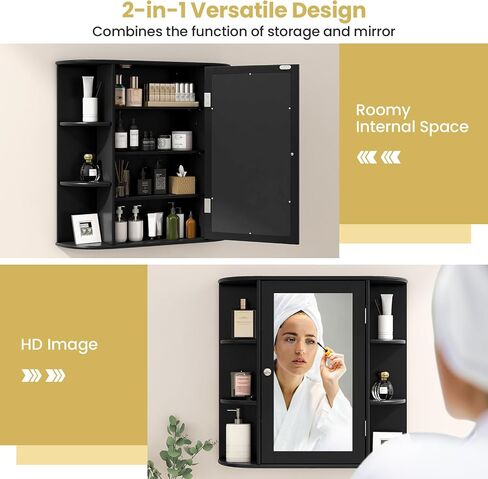 Tangkula Bathroom Medicine Cabinet with Mirror, Wall Mounted Bathroom Storage Cabinet w/Mirror Door & 6 Open Shelves, Adjustable Shelves, Mirrored Bathroom Wall Cabinet (White) in Saudi Arabia